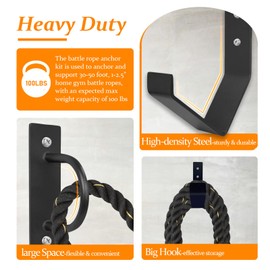 Mibcocny Battle Rope Anchor Kit Wall Mount, Set With Workout Wall Anchor And Rope Hook For 30-50 Feet, 1-2.5" Battle Ropes For Home Gym, Battle Rope Wall Mount Holder, Heavy Duty Gym Storage Rack
