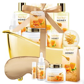 Fathers Day Gifts for Men Bath spa Gifts for Her Spa Gift Basket, Honey Almond Spa Basket Bath and Body Set with Bath Bomb, Jojoba Oil & Lip Balm, Birthday Holiday Home Spa Gifts for Women & Men Dad