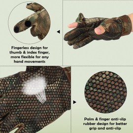 Hestya Camo Hunting Gloves for Men Full Face Cover Hunting Mitten Balaclava Anti Slip Full Finger Fingerless Mitten Wind Resistant (Medium)