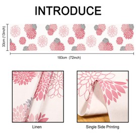 Inhobbok Table Runner Pink Grey Flowers Dahlia Flower Linen Modern Attractive Farmhouse Geometric Table Centre Decor for Living Room Dining Party Patio 33 x 183 cm