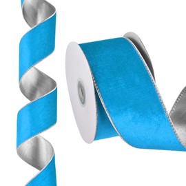 PATIKIL 10 Yards x 2.5" Christmas Ribbon, Velvet Ribbons Gift Wrapping Ribbon for Craft Birthday Wedding Festival Holiday Decoration, Blue/Silver
