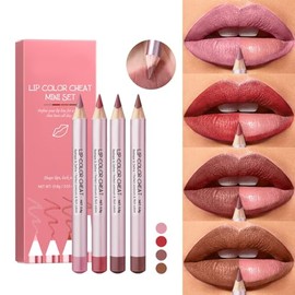 Juego de maquillaje delineador de labios resistente agua de 4 piezas Juego de lápiz delineador de labios fácil de colorear Lápiz labial duradero