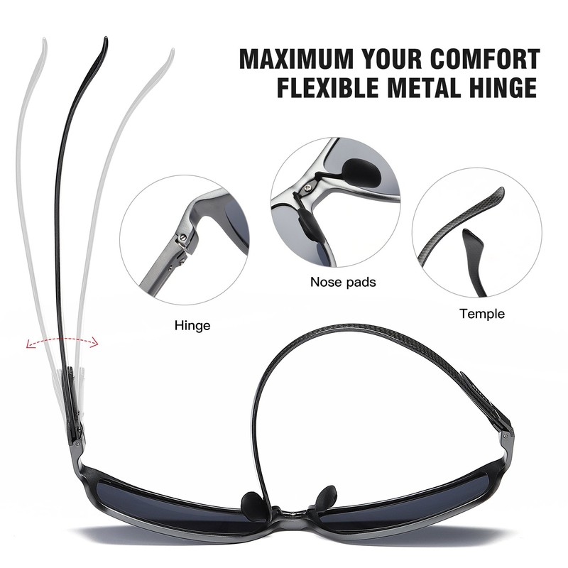 DUCO Sunglasses for Men Carbon Fiber Temples with Rectangular Polarized