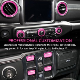 SENSHINE AC Knob Cover Vent Outlet Trim Ring for Jeep Wrangler JL JLU Accessories 2018-2023 Gladiator JT 2020-2023 Window Switch Button Cover Volume Radio Headlight Switch Knob Covers, 12 Pcs (Pink)