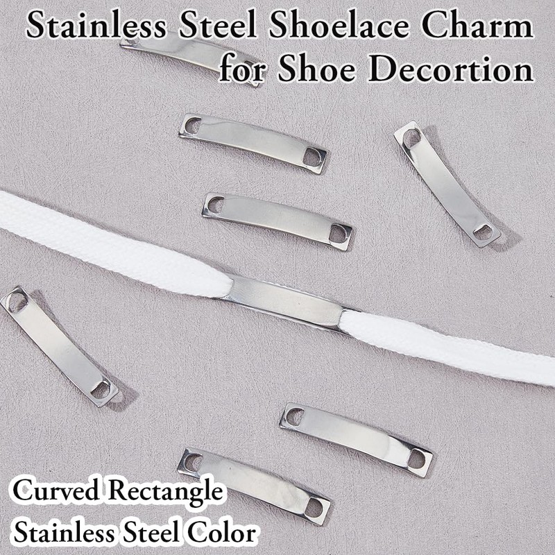 Hobbspring 50Pcs Stainless Steel Shoelace Charms Curved Rectangle
