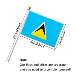 TSMD Saint Lucia Stick Flag Saint Lucian Small Mini Hand Held Flags,5x8 Inch,12 Pack