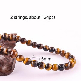 HERZONE Approx. 124 Pieces Gemstone Tiger's Eye Beads 6 mm Natural Stone Beads Gemstones for Threading for DIY Bracelet Necklace Jewellery Making (Tiger's Eye 6 mm)