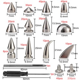 YORANYO 270 Sets Mixed Shape Spikes and Studs Silver Color Screw Back Bullet Cone Studs and Spikes Rivet Kit with Install Tools for Leather Craft Clothing Shoes Belts Bags Dog Collars DIY Rivets