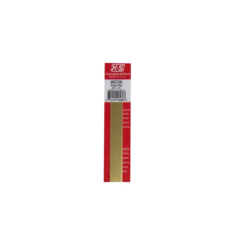 K&S 8236 Brass Strip, 0.025" Thick x 1/2" Wide x