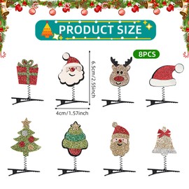 Pack of 8 Glitter Christmas Hair Clips, Santa Snowman Snowflakes Hair Pins, Christmas Hair Clips for Children Girls Christmas Party, Christmas Decoration Hair Pins