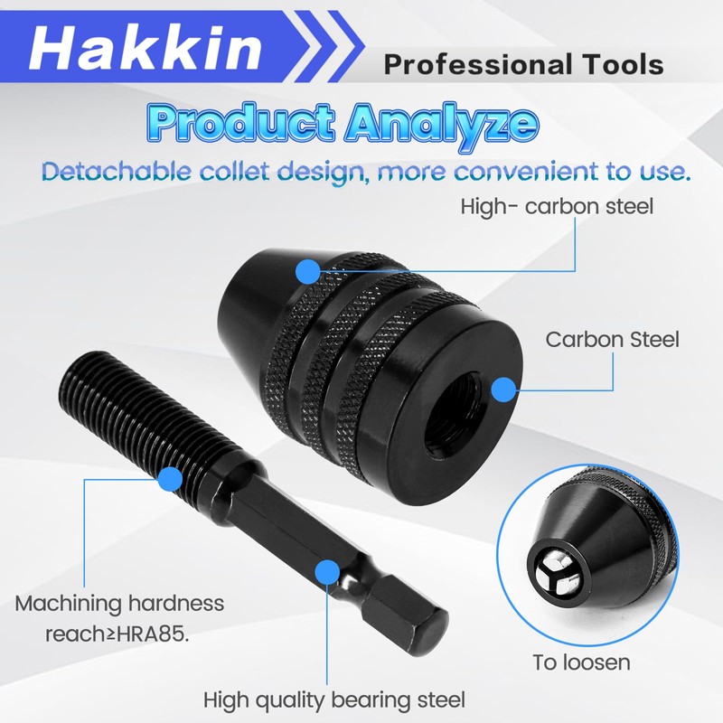 Hakkin 5Pcs Keyless Drill Chuck for Impact Driver, 1/4" Hex