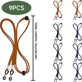 ZcrPrn Glasses Strap, Glasses String, 9 Pcs Non-Slip Adjustable Glasses Chain, Durable Spectacles Cord for Sports and Outdoor Activities, Unisex Sunglasses String for Men and Women