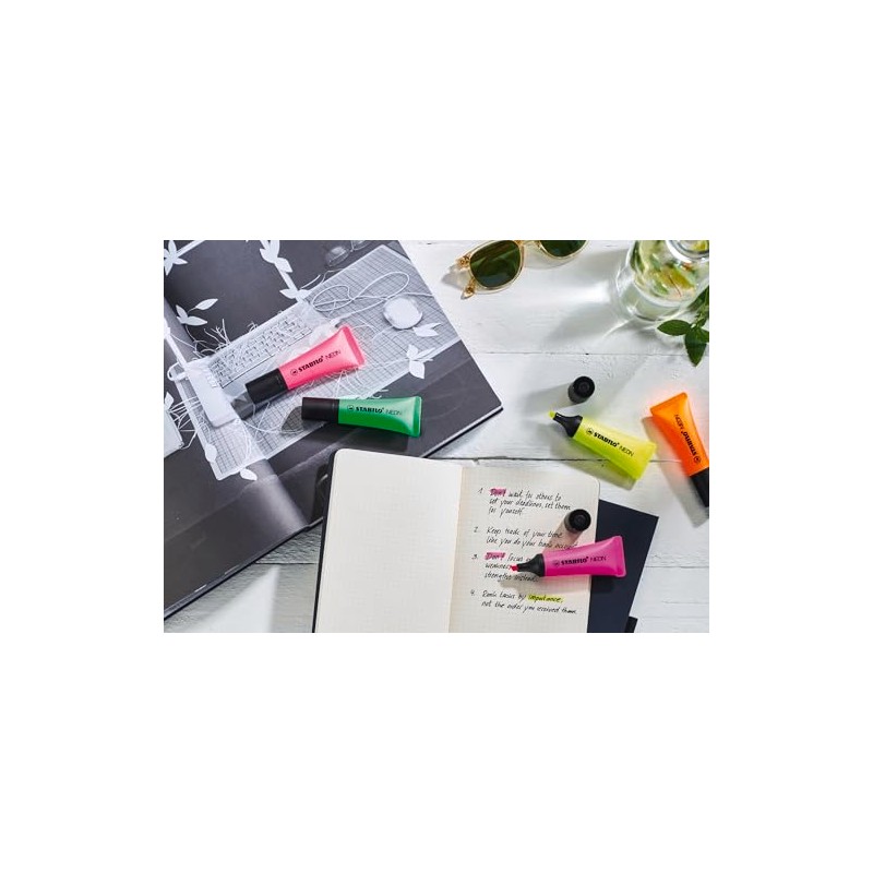 STABILO Neon Marcatextos - Resaltador Neon con 4 Pzas