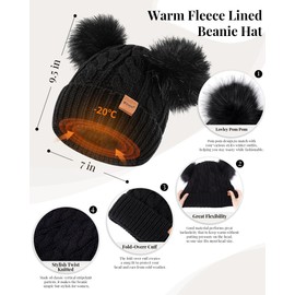 Winuesa Hat Scarf and Gloves Set Ladies, Winter Beanie Hat for Women with Pom Pom Fleece Lined, Bobble Hat Touchscreen Gloves Women Scarf Neck Warmer 3 in 1 Cold Weather Gift Set(Beige)