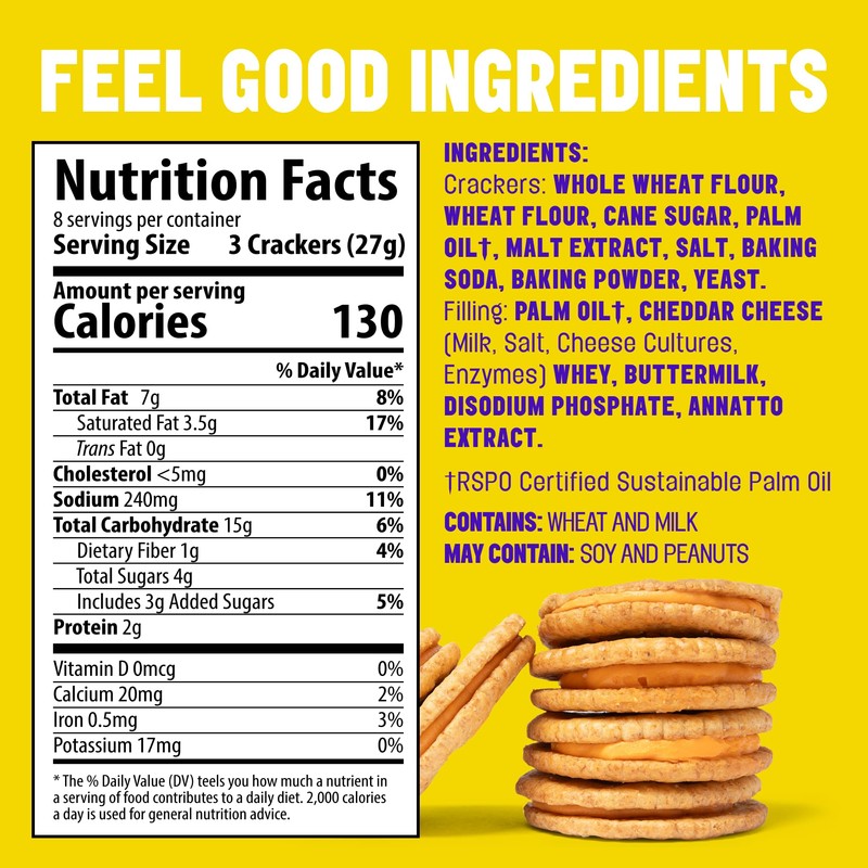Mavericks Sandwich Crackers Cheddar - Cheese Filled Whole Grain Sandwich