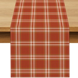 Buxiuer Thanksgiving Table Runner Orange Fall Plaid Autumn Harvest Checkered Tartan Decoration Seasonal Dining Room Home Kitchen Table Decor