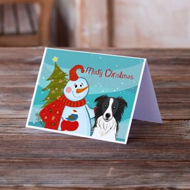Snowman with Border Collie Greeting Cards and Envelopes Pack of 8