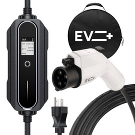 EV+ Level 2 EV Charger, 16A Portable Electric Vehicle Charging Station, SAE J1772 EV Charging Cable 25-Ft with NEMA 6-20 Plug, EVSE Travel Case, Home EV Charging Station