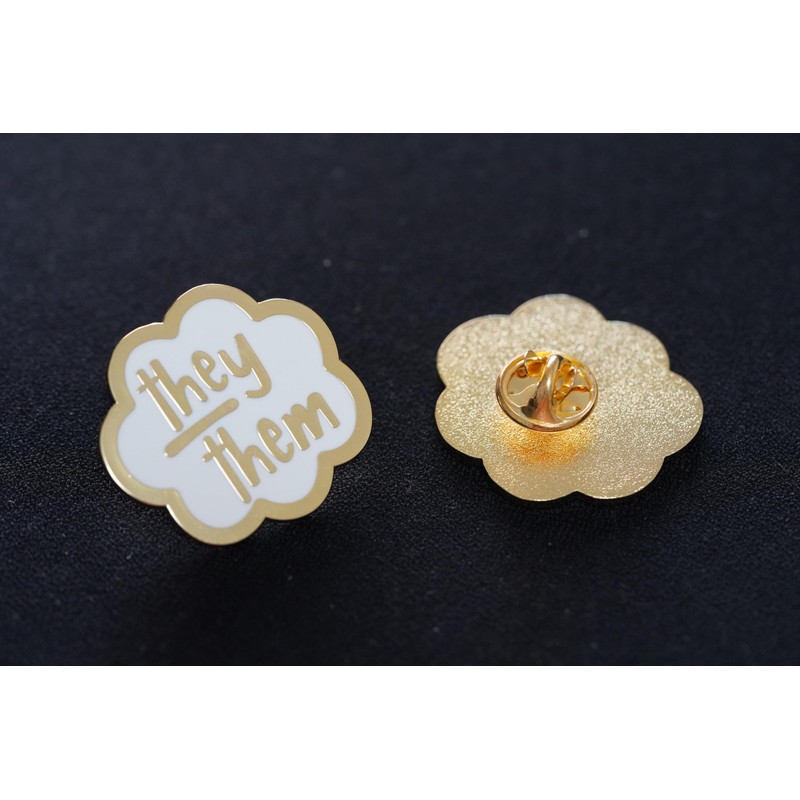 They Them Pronoun Brooch Button Non-Binary Badge Enamel Lapel Pin