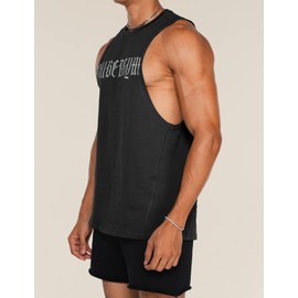 Ouber Men's Drop Arm Tank Top Cotton Sleeveless Gym Bodybuilding Shirt Black,XXL