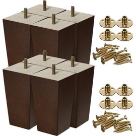 Hoteam Set of 8 Wood Furniture Legs Square Sofa Couch Chair Mid Century Modern Dresser Wooden Table Replacement Legs Sofa Replacement Parts for DIY Projects Home Living Room(Brown,5 Inch)