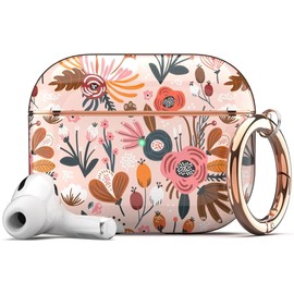 TATOFY Case Cover for AirPods Pro 2019,Stylish AirPods Pro Case for Women Girls, Flower Patterns Protective Hard Case with Clip (Pink)