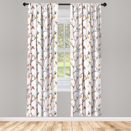 Ambesonne Autumn Window Curtains, Watercolor Birds on a Tree with Yellow Leaves During Fall Season, Lightweight Decor 2-Panel Set with Rod Pocket, Pair of - 28" x 95", Peach White