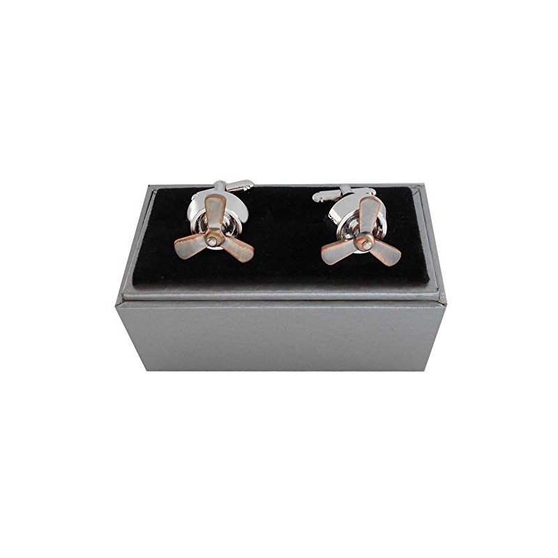 Aircraft Propeller Moving Cufflinks Silver Copper + Silver Box Accessory