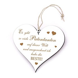 Godmother Sign Heart Engraved with Saying "Beste Patentante der Welt" (German Language) Wooden Decorative Sign 13 x 12 cm