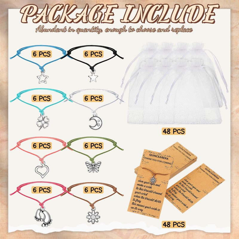 48 Sets Quinceanera Wish Bracelet Quinceanera Favors for Guests Quinceanera