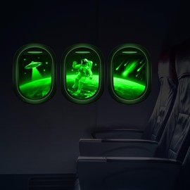 Glow in The Dark 3D Space Wall Decals, Set of 3 Galaxy Window Stickers for Wall, Space Themed Room Decor for Kids Boys (Green)