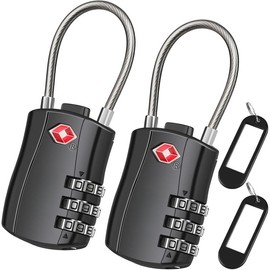 TSA Luggage Locks, [ Zinc Alloy Version][2 Pcs]  TSA Approved Luggage Lock 3-Digit Re-settable Combination Lock, Code Lock for Travel Suitcase Luggage Bag Lockers (Black) - Colour: 2 Piece,Black