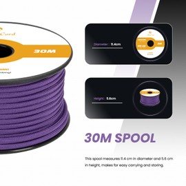 Abma Cord 550 Paracord 4mm 30m Rope 7 Strands Type III Parachute Cord for Crafting, Camping, Survival, Outdoor - Max. 250kg - Purple