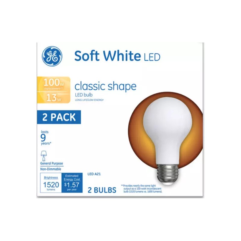GE 2 Pack GE Soft White LED Classic Shape Bulb