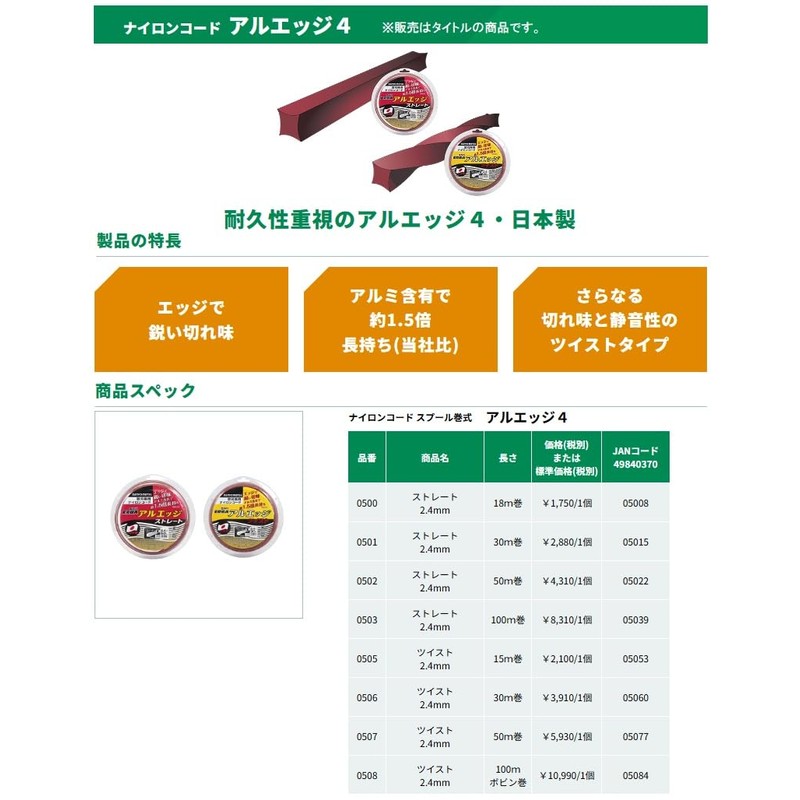 SANYO METAL No. 0505 Elba Al-Edge 4 Twist Nylon Cord