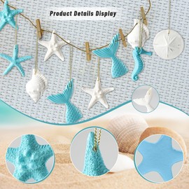 Fangoo 32 Stück Sommer Strand Thema Ornamente Harz Weihnachtsbaum Ornamente Seestern Seepferdchen Meerjungfrau Schwanz Sand Dollar Form Charms für Strand Geburtstag Party Badezimmer
