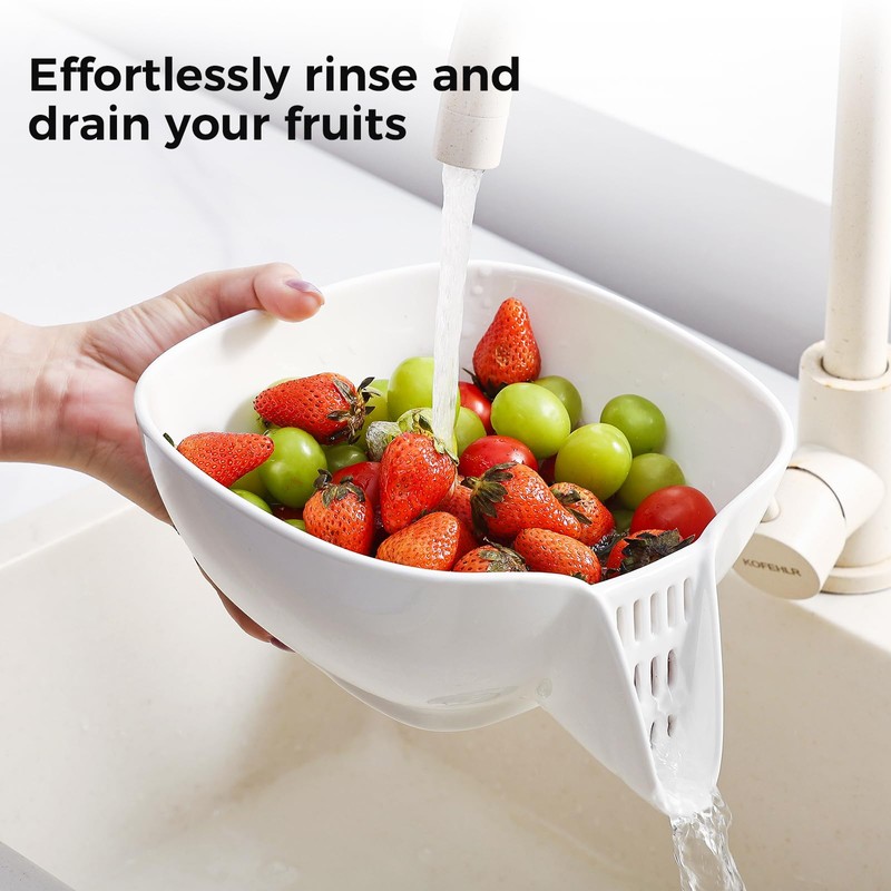 DIZADA Multifunctional Ceramic Drain Basket with Integrated Drain Spout, Colander