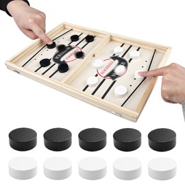Crihovy Table Hockey Toy, Fast Sling Puck Game, Wooden Table Hockey Board Game, Bouncing Table Game, Portable Chess Board Set, Party Games, Table Desktop Game, Double Battle (35 x 22 x 2.3 cm)