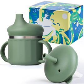 Jumble Dream Baby and Toddler Stainless Steel Sippy Cup Silicon Training Stainless Steel Kids Cups with Straw, Babies Tumbler with Straw No Spill | 6-24 Month Toddler Sippy Cup (Sage Breeze)