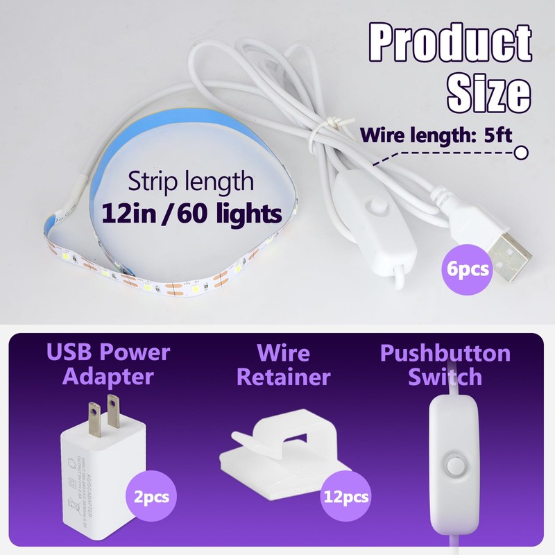 6 Pieces Sewing Machine Light Strip with Touch Dimmer, 12in