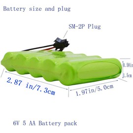 Blomiky 6V 2200mAh Ni-MH 5 AA Rechargeable Battery Pack with SM-2P Black 2 Pin Connector Plug and USB Charger Cable for RC Truck Cars Vehicles 6V NiMh