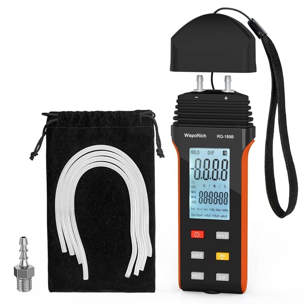 Manometer Gas Pressure Meter,11 Selectable Units Differential Pressure Gauge Dual-Port