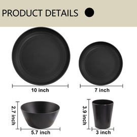 LIYH 48pcs Black Wheat Straw Dinnerware, Plates and Bowls Set, Camping Dish Set for 12, Plastic Dinnerware Set, Dishwasher Safe Dinnerware Set,Unbreakable Plastic,Camper Dish Sets