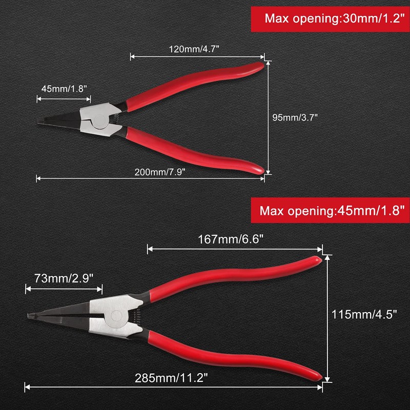 LEONTOOL 2 PCS Heavy Duty Lock Ring Pliers Set Flat