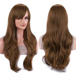 IMISSU 70 cm Long Hair Wavy Wigs with Fringe Cosplay Costume Wig (Light Brown)