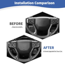 RT-TCZ for Silverado Steering Wheel Panel Trim for Chevy Tahoe 2021 Up Suburban 2020 Up Silverado 2019 Up Black Wood Grain Interior Accessories 2pcs