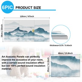 JBER Art Acoustic Panels, 6 Pack Self-Adhesive Large Wall Art Paintings for Wall Decoration, Sound Absorbing Panels for Recording Studio, Living room, Bathroom, 47.2" × 23" (Mountains in the Fog)