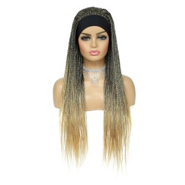 InJuting Hair Headband Box Braids Wig for Women Long Braided Synthetic Wig Stylish and Versatile Jumbo Box Braided Wig (M1B/30) (M1B/27)