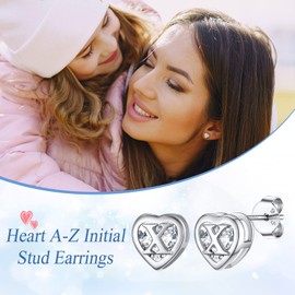 Mini Cute Heart Shape Letter Earrings CZ Simulated Diamond Studs Fashion Alphabet Initial Ear Charms