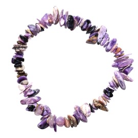 Zenergy Gems [1] CHARGED Premium 7" Natural Charoite Crystal Chip Bead Bracelet + Selenite Heart Charging Crystal Included (RELEASE FEAR TO LIVE IN THE NOW!)